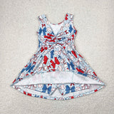 Matching Baby girls July Fourth bow sleeveless bow dress yoga