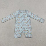 S0701 Baby puppy blue long sleeve swimsuit