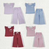 Matching Baby girls dot lace pocket flying sleeves pant outfits