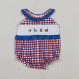 SR3835 baby girls form checkered romper embroidery