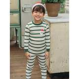 green stripe Christmas embroidered Santa boys pajamas