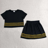 GSD4108 girls black short sleeve stripe skirt outfits