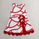 GSD3833 girl baseball red bow sleeveless scalloped dress yoga