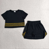 GSD4108 girls black short sleeve stripe skirt outfits
