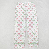 Family Matching Christmas bow green adult and kids pajamas