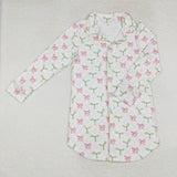 Family Matching Christmas bow green adult and kids pajamas