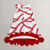 GSD3833 girl baseball red bow sleeveless scalloped dress yoga