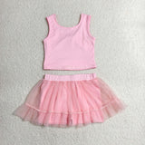 GSD3806 Girls pink sleeveless gauze skirt yoga