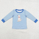Family Matching Baby girls boys puppy blue outfits embroidery clothing