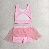 GSD3806 Girls pink sleeveless gauze skirt yoga