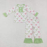 Family Matching Christmas bow green adult and kids pajamas