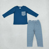 BLP1512 boys navy stripe pocket long sleeve pant outfits