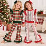9.25 Pre-order girls Christmas ruffle long sleeves bow pants outfits