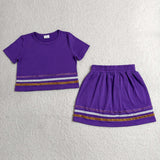 GSD3944 Girls solid purple short sleeve skirt outfits