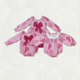 Matching girls Christmas pie bow long sleeve pink clothing