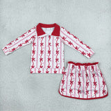 GLD1751 Girls Valentine bow wave zipper long sleeve skirt outfits