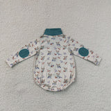 LR3052 baby boys duck green long sleeve zipper romper