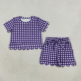 Matching Baby girls team short sleeve scalloped shorts outfits