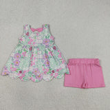 GSSO3385 girls flower scalloped summer shorts outfits