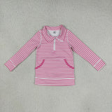 GLD1699 Girls pink stripe long sleeve zipper skirt Outfits yoga