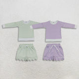 Matching Baby girls stripe long sleeve scalloped shorts outfits yoga