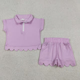 GSSO3378 girls solid purple zipper scalloped shorts outfits