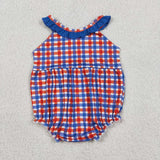 Matching  Baby boys girls Farm checkered romper outfits embroidery