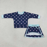 GLD1762 Dots Navy Long Sleeves Girls Skorts outfits