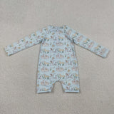S0701 Baby puppy blue long sleeve swimsuit