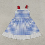 GSD3843 girls blue checkered red slip dress