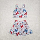 Matching Baby girls July Fourth bow sleeveless bow dress yoga