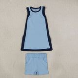 GSSO3847 girls blue navy sleeveless shorts outfits yoga