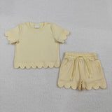 Matching Baby girls solid short sleeve scalloped shorts outfits