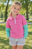 GT1820 baby girls pink green long sleeve zipper pullover top