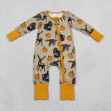 LR3251 baby boys fall pumpkin turkey zipper romper
