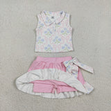 Matching Baby girls sleeveless bow shorts button skirt outfits yoga