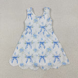 Matching Baby girls pink blue sleeveless scalloped dress yoga