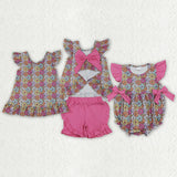 Matching Baby girls colorful flower flying sleeve romper outfits