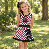 GSD4288 girls team red checkered sleeveless skirt bow outfits yoga