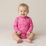 LR3224 baby girls rose branch leaf long sleeve romper