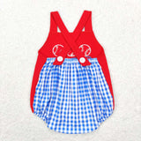 SR0687-- short sleeve baseball red embroidery bubble romper