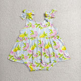 SR4135 baby girls watermelon lemon blue stipe romper