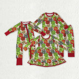 Matching kids Christmas cartoon red green long sleeve clothing
