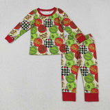 Matching kids Christmas cartoon red green long sleeve clothing
