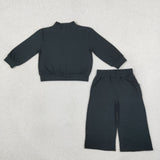 Matching Baby girls solid long sleeves pant mock neck outfits cotton