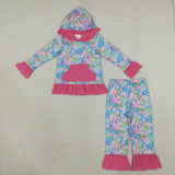 GLP3518 baby girls sea grass hooded long sleeves outfits