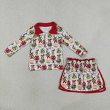 GLD1608 Girls Christmas cartoon zipper red long sleeve skirt  Outfits
