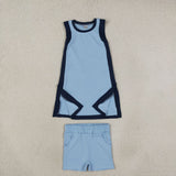 GSSO3847 girls blue navy sleeveless shorts outfits yoga