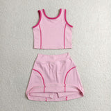 Matching Baby girls sleeveless solid skirt outfits yoga