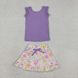 GSD3771 baby girls purple floral sleeveless Fish scales skirt Outfits yoga
